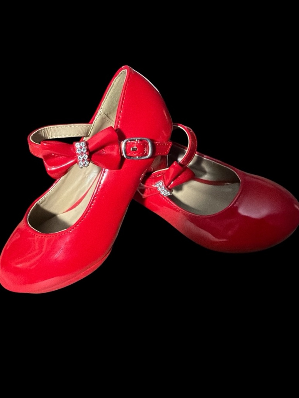 Girls Red Patent Leather Mary Jane Shoes with Bow Accent-Size 12